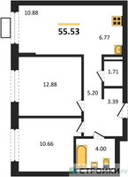 Планировка двухкомнатной(квартира) площадью 55.53 квадратных метров в “ЖК Прибрежный Парк”