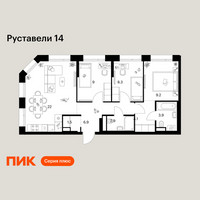 Планировка трехкомнатной(квартира) площадью 67.8 квадратных метров в “ЖК Руставели 14”