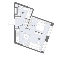 Планировка однокомнатной(квартира) площадью 33.5 квадратных метров в “ЖК Родина Переделкино”