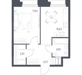Планировка однокомнатной(апартаменты) площадью 35.42 квадратных метров в ЖК “ЖК Апарт-отель Тропарево парк”