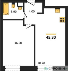 Планировка однокомнатной(квартира) площадью 45.3 квадратных метров в ЖК “ЖК STONE Rise (Райз)”