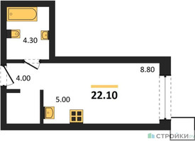 Планировка студии(квартира) площадью 22.1 квадратных метров в “Сити квартал Отрада”