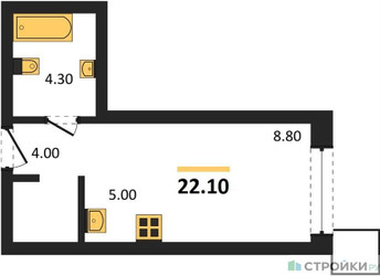 Планировка студии(квартира) площадью 22.1 квадратных метров в ЖК “Сити квартал Отрада”