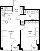 Планировка однокомнатной(квартира) площадью 41.58 квадратных метров в “ЖК СЕТ”