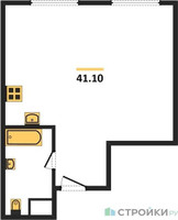 Планировка однокомнатной(апартаменты) площадью 41.1 квадратных метров в “ЖК Nametkin Tower (Наметкин Тауэр)”
