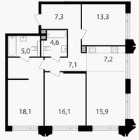 Планировка 4+ комнатной(квартира) площадью 94.6 квадратных метров в “ЖК Петровский парк II”