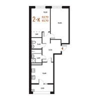 Планировка двухкомнатной(квартира) площадью 68.8 квадратных метров в “ЖК Новое Летово”