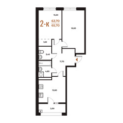 Планировка двухкомнатной(квартира) площадью 68.8 квадратных метров в ЖК “ЖК Новое Летово”