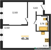 Планировка однокомнатной(квартира) площадью 45.26 квадратных метров в “ЖК Остафьево”
