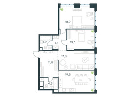 Планировка трехкомнатной(квартира) площадью 95.8 квадратных метров в “ЖК Левел Южнопортовая”