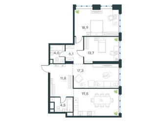 Планировка трехкомнатной(квартира) площадью 95.8 квадратных метров в ЖК “ЖК Левел Южнопортовая”