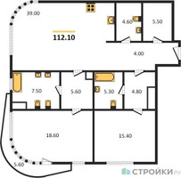 Планировка двухкомнатной(квартира) площадью 112.1 квадратных метров в “ЖК Лаврушинский”