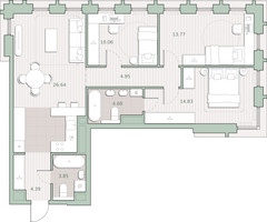 Планировка трехкомнатной(квартира) площадью 83.2 квадратных метров в “ЖК Среда на Кутузовском”