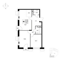 Планировка трехкомнатной(квартира) площадью 67.6 квадратных метров в “ЖК Легенда Марусино”