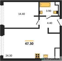 Планировка однокомнатной(квартира) площадью 47.3 квадратных метров в “ЖК СТОУН Грэйн”