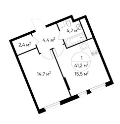 Планировка однокомнатной(квартира) площадью 41.2 квадратных метров в ЖК “ЖК Переделкино Ближнее”