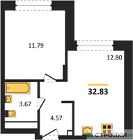 Планировка однокомнатной(квартира) площадью 32.6 квадратных метров в “ЖК Новоград Павлино”