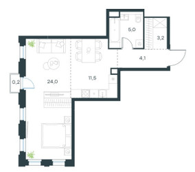 Планировка однокомнатной(квартира) площадью 48 квадратных метров в ЖК “ЖК Level Селигерская”