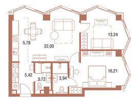 Планировка двухкомнатной(квартира) площадью 70.6 квадратных метров в “ЖК Симфония 34”