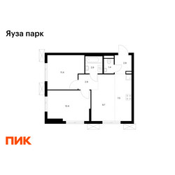 Планировка двухкомнатной(квартира) площадью 51.1 квадратных метров в ЖК “ЖК Яуза Парк (Мытищи)”