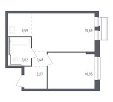 Планировка однокомнатной(квартира) площадью 38.8 квадратных метров в “ЖК Рублевский Квартал”