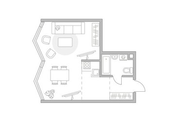 Планировка однокомнатной(квартира) площадью 39.65 квадратных метров в ЖК “ЖК Мневники от Гранель”
