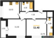 Планировка двухкомнатной(квартира) площадью 51.4 квадратных метров в “ЖК Дзен-кварталы”