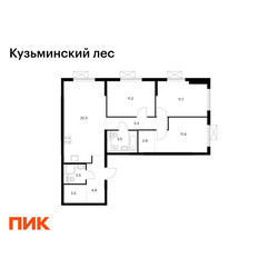 Планировка трехкомнатной(квартира) площадью 78.2 квадратных метров в ЖК “ЖК Кузьминский лес”