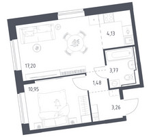 Планировка однокомнатной(квартира) площадью 40.79 квадратных метров в “ЖК Подольские кварталы”