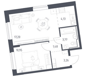 Планировка однокомнатной(квартира) площадью 40.79 квадратных метров в ЖК “ЖК Подольские кварталы”