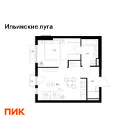 Планировка однокомнатной(квартира) площадью 36.8 квадратных метров в “ЖК Ильинские луга”