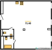 Планировка однокомнатной(апартаменты) площадью 71.4 квадратных метров в “ЖК Дом на Поварской”