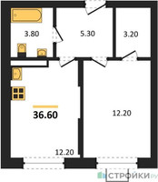 Планировка однокомнатной(квартира) площадью 36.6 квадратных метров в “ЖК Видный берег 2”