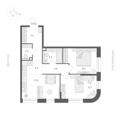 Планировка двухкомнатной(апартаменты) площадью 60.6 квадратных метров в ЖК “ЖК ARTEL (Артель)”