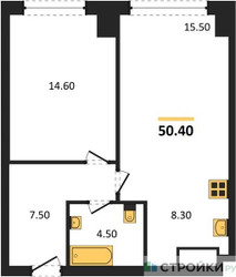 Планировка однокомнатной(квартира) площадью 50.4 квадратных метров в ЖК “ЖК Very (Вери)”