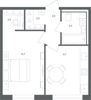 Планировка однокомнатной(квартира) площадью 38.1 квадратных метров в “ЖК Равновесие”