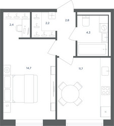 Планировка однокомнатной(квартира) площадью 38.1 квадратных метров в ЖК “ЖК Равновесие”
