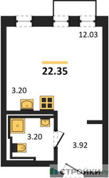 Планировка студии(квартира) площадью 22.35 квадратных метров в ЖК “ЖК Рублевский Квартал”