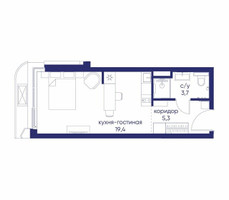Планировка студии(квартира) площадью 28.42 квадратных метров в “ЖК Остров”
