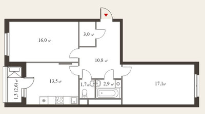 Планировка двухкомнатной(квартира) площадью 62.1 квадратных метров в ЖК “ЖК Миниполис Восемь кленов”