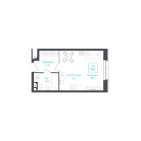 Планировка студии(апартаменты) площадью 29.3 квадратных метров в “ЖК Monodom Lake”