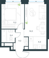 Планировка двухкомнатной(квартира) площадью 37.1 квадратных метров в “ЖК Левел Звенигородская”