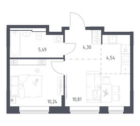 Планировка однокомнатной(квартира) площадью 35.38 квадратных метров в ЖК “ЖК Квартал Домашний”
