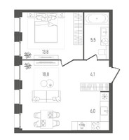 Планировка однокомнатной(квартира) площадью 48.2 квадратных метров в “ЖК Pave (Пэйв)”