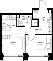 Планировка однокомнатной(квартира) площадью 32.47 квадратных метров в “ЖК СЕТ”