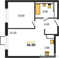 Планировка однокомнатной(квартира) площадью 36.9 квадратных метров в “ЖК Мытищи Парк”