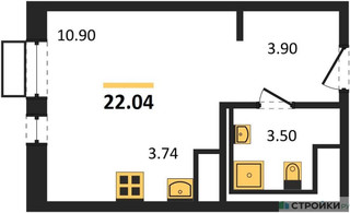 Планировка студии(квартира) площадью 22.04 квадратных метров в “ЖК Пятницкие луга”