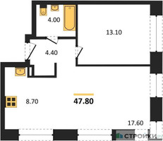 Планировка однокомнатной(квартира) площадью 47.8 квадратных метров в “ЖК Skolkovo ONE (Сколково Уан)”