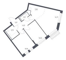Планировка двухкомнатной(квартира) площадью 52.4 квадратных метров в ЖК “ЖК Рублевский Квартал”