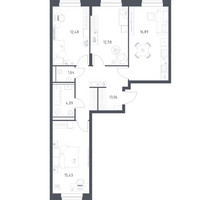 Планировка трехкомнатной(квартира) площадью 76.17 квадратных метров в “ЖК Квартал Строгино”